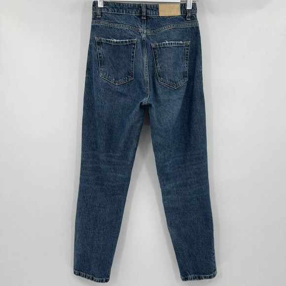 Zara Jeans Slim Straight Leg High Rise Dark Wash Blue Denim Women’s Size 2 - Picture 4 of 8